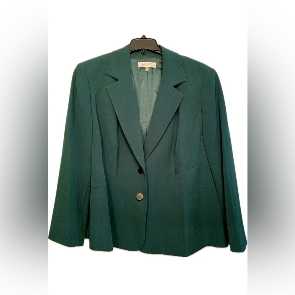 Kasper Two Button Notched Collar Dark Green Blazer Jacket Office Hunter Green